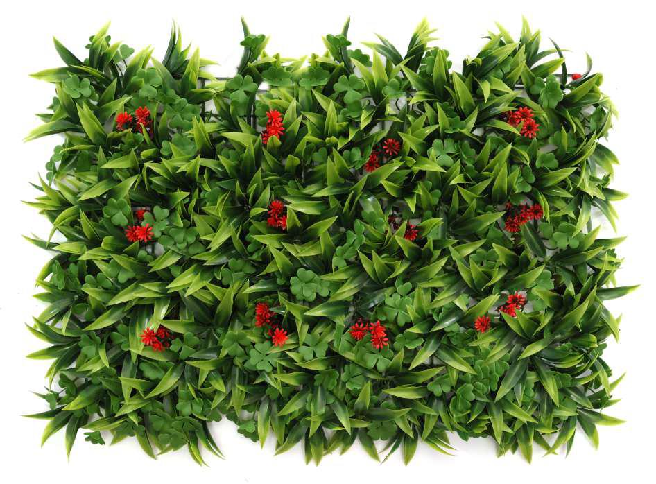 artificial green wall red flowers